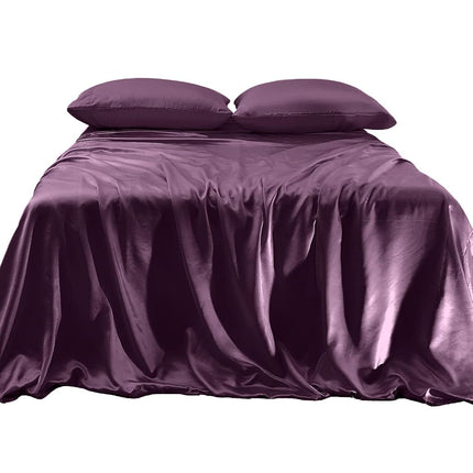 Elegant Comfort Luxurious 4-Piece Silky Satin Sheet Set, Skin and Hair Friendly, Wrinkle, Fade, Stain Resistant with Deep Pockets Fitted Sheet, Cooling Soft Satin Sheet Set, Twin, Purple