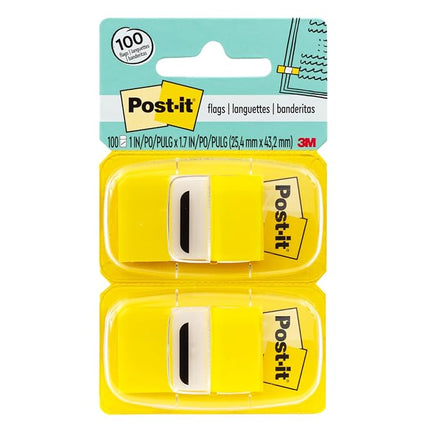 Post-it 680-YW2 Flags Value Pack, Yellow, 1 in. Wide, 50/Dispenser, 100 Flags