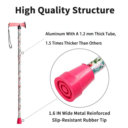CLOKTA Folding Cane - Walking Cane for Men and Women - Floral,Foldable,Lightweight,Adjustable,Portable Hand Walking Stick-Canes for Seniors & Adults,Comfortable T Handles Walking Stick (Pink Floral)