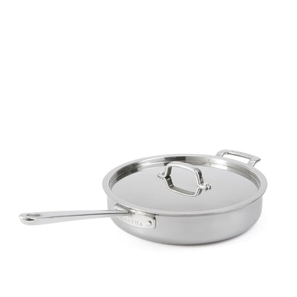 Martha Stewart Martha 3.5 cuartos de galón sartén salteadora de acero inoxidable de tres capas con lados rectos, tapa e interior antiadherente de cerámica