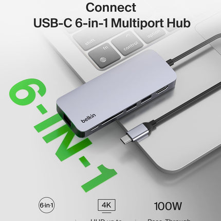 Belkin USB-C Hub 6 in 1 100W PD 4K HDMI, Ethernet & SD