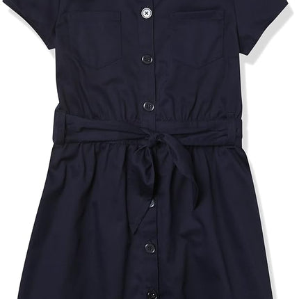 French Toast Girls' Short Sleeve Safari Dress, Navy, 5