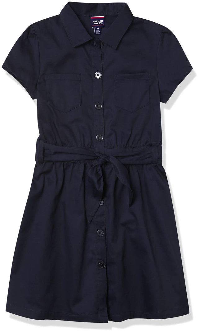French Toast Girls' Short Sleeve Safari Dress, Nav