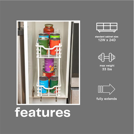 Organisateur coulissant étroit pour armoire Household Essentials, organisateur à deux niveaux, blanc, idéal pour les armoires étroites dans la cuisine, la salle de bain et plus encore, 17,8 cm