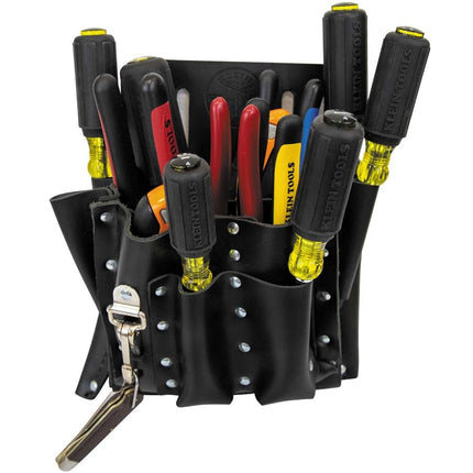 Klein Tools 5165 Pocket Tool Pouch with Knife Snap, 10 Pockets, Stitched and Riveted Leather, Fits Belts up to 2-Inch Wide