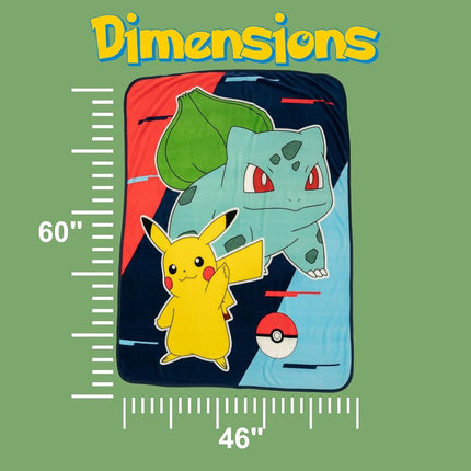 Franco Pokémon Anime Pikachu et Bulbizarre Couverture en micro-peluche ultra douce pour enfants, 117 cm x 152 cm, (Produit sous licence officielle)