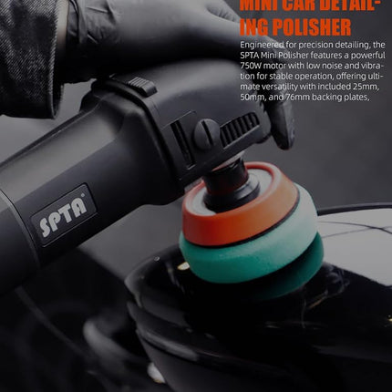 SPTA Mini Polishing Machine Buffer Rotary Polisher Auto Detailing Superpolish with 27Pcs Detail Polishing Pad Mix Size Kit Buffing Pad and 75mm ,100mm,140mm M14 Thread Extension Shaft