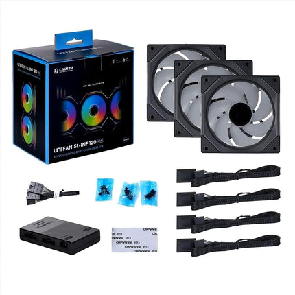 Lian Li UNI SL120 INF Addressable RGB 120mm Fans with Controller - Black, Triple Pack