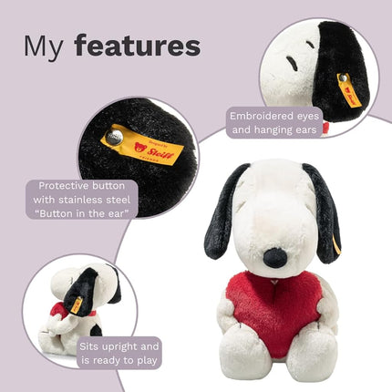 Steiff Snoopy Love cuddly toy, cute stuffed toy, boys, girls & babies from 0 months, Friends, plush toy 30 cm, white, 024375