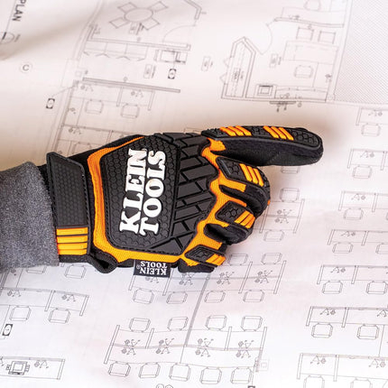 Klein Tools 60600 Work Gloves, Heavy-Duty Suede Palm Gloves, TPR Impact Resistant, Touchscreen-Capable, Hook and Loop Wrist Strap, Large