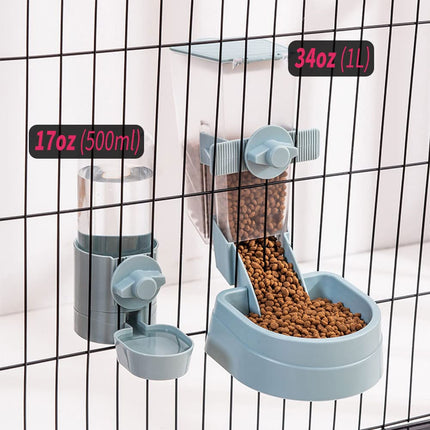 Rabbit Food and Water Bowls Set, Automatic Bunny Feeder Food Dish Small Animal Bin Feeder with Lid for Bunny Cat Ferret Chinchilla Guinea Pig