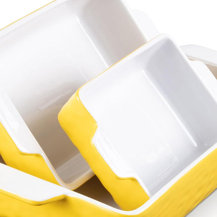 GarveeHome Baking Dishes Set of 3, Ceramic Bakeware Set with Handles, Porcelain Baking Pan Casserole Dishes for Oven and Microwave, Deep Lasagna Pan for Baking, Cooking, Wedding Gift - Yellow
