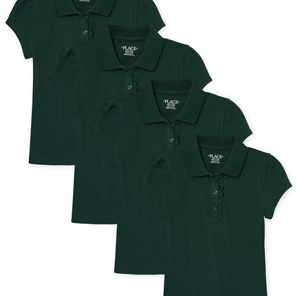 The Children's Place Girls' Short Sleeve Ruffle Pique Polo, Spruceshad 4 Pack, X-Large