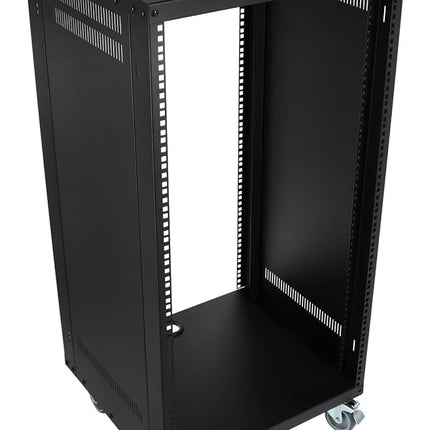Rockville RR20U 20U Live Sound/Recording Studio Rack Case with Wheels, Reversible Rack Rails, Front & Rear Mounting, Cable Management Ports, 440lb Capacity