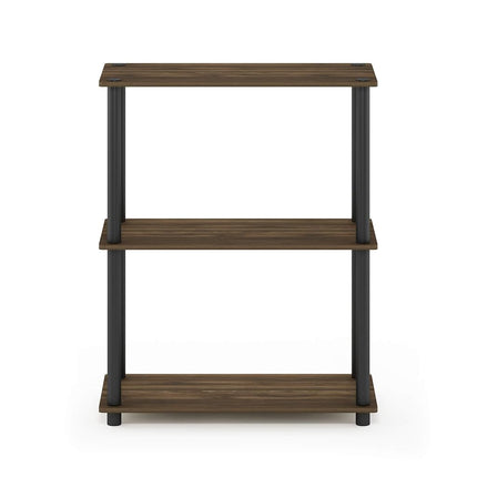 Furinno TURN-N-TUBE Storage Shelves, 3-Tier Book Shelf, Corner Shelf, Toolless Open Shelves, for Organization and Storage, Living Room, Garage, Home Office, Columbia Walnut