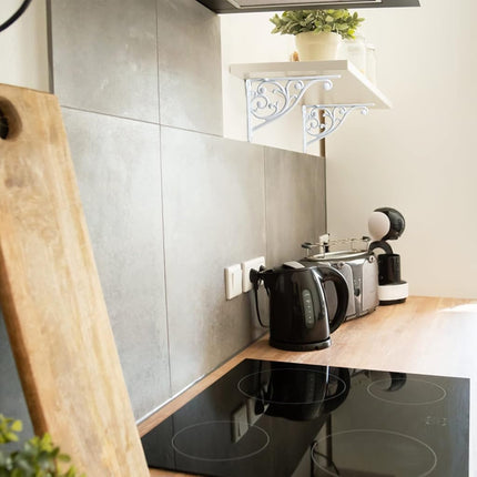 Shelf Brackets 8 Inch 4PCS Heavy Duty White Wall Bracket Baroque Kitchen Decorative Rack Shelves, Including All Hardware. (4, White)