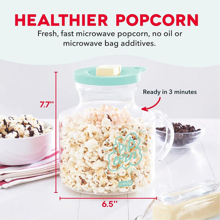 Machine à Popcorn Micro-ondes Dash - Pour une Préparation Pratique avec Couvercle en Silicone Faisant Fondre le Beurre - Facile à Utiliser & Nettoyage Rapide - Aqua