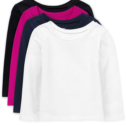 The Children's Place, Niñas Bebé y Niñas Pequeñas, Camisetas de Manga Larga para el Día a Día, Paquete de 4 (Negro/Fucsia/Negro/Blanco), 5 Años
