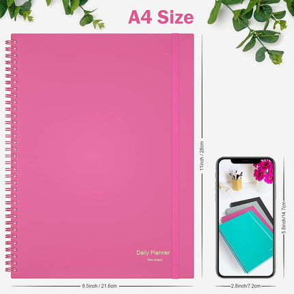 Planner Undated, Asten Daily Agenda with to Do List, Hourly Schedules for Women and Men, Spiral Appointment Book Elastic Closure, Inner Pocket 8.5'' x 11'' (Pink) RIJIHUABEN-A4-Fen
