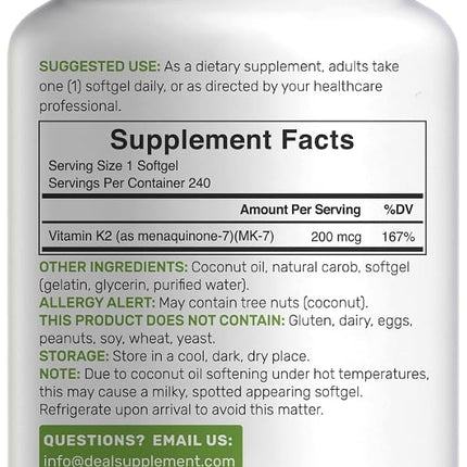 Vitamin K2 MK-7 and MK-4, 150 mcg Per Capsule, 6 Months Supply, Supports Bone Health | Cardiovascular Health - Vitamin K2 Supplement (180 Capsules)