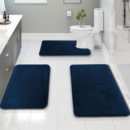 Clara Clark Bathroom Rugs, Ultra Soft Non Slip and Absorbent, Velvet Memory Foam Bath Mat. Set of - 20 x 32/17 x 24/19 x 24, Royal Blue