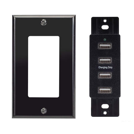 Magnadyne Wall Mount USB-A Charging Ports for RV & Vehicle Use, Includes Wall Plate (Black)