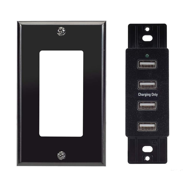 Magnadyne Wall Mount USB-A Charging Ports for RV & Vehicle Use, Includes Wall Plate (Black)