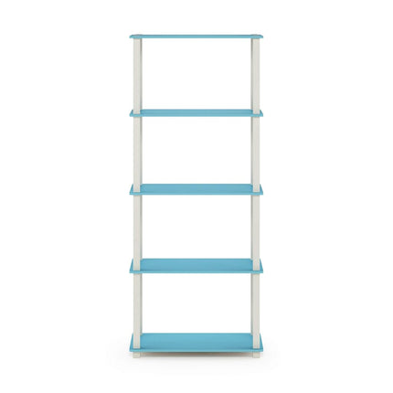 Furinno TURN-S-TUBE Book Shelf, 5-Tier Toolless Storage Shelves with Square Tubes, Shelving Unit for Organization and Storage for Living Room, Home Office, Light Blue