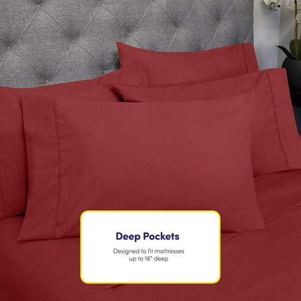 Twin XL Size Bed Sheets - 4 Piece 1500 Supreme Collection Fine Brushed Microfiber Deep Pocket Twin X-Large Sheet Set Bedding - 1 EXTRA PILLOW CASES, GREAT VALUE, Twin XL, Burgundy