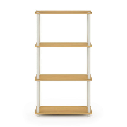 Furinno TURN-N-TUBE Standing Shelf, 4-Tier Open Shelving Unit with Round Tubes, Toolless Display Storage Shelves, for Organization and Storage, Living Room, Bedroom, Home Office, Blonde Maple