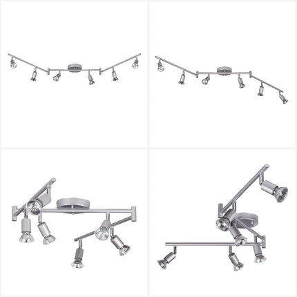 Globe Electric 59351 6-Light Foldable Track Lighting, Matte Silver, Foldable Track Lighting, 6 Bulb Kitchen Light, Track Light Heads, Track Lighting Kit, Ceiling Light Fixture, Track Ceiling Light