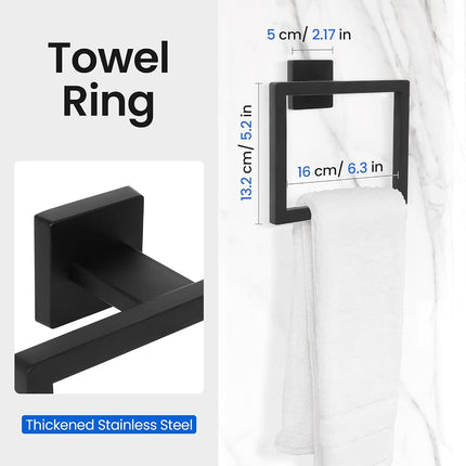 FAHKNS Juego de accesorios de baño de 10 piezas, juego de barra de toalla de baño de acero inoxidable de 60 cm, juego de aro de toalla cuadrado para montaje en pared de baño, negro