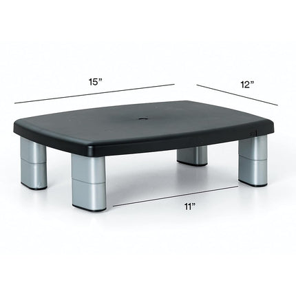 3M Adjustable Monitor Stand, Three Leg Segments Simply Adjust Height from 1" to 5 7/8", Sturdy Platform Holds Up to 80 lbs, 11-inch Space Between Columns for Storage, Silver/Black (MS80B)