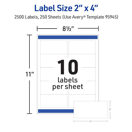 Avery Shipping Address Labels, Laser & Inkjet Printers, 2,500 Labels, 2x4 Labels, Permanent Adhesive (95945)