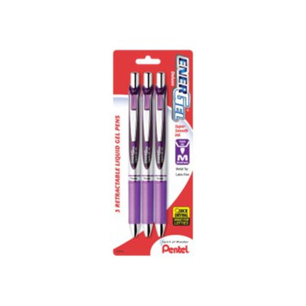 Bolígrafos de gel Pentel EnerGel Deluxe RTX, punta metálica de 0.7 mm, tinta violeta, (BL77BP3V) de Pentel