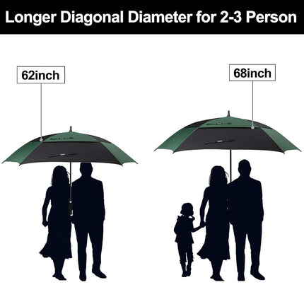 G4Free Extra Large Golf Umbrella 62/68 inch Vented Square Umbrella Windproof Auto Open Double Canopy Oversized Stick Umbrella