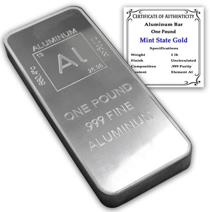 1 lb Aluminum Bar Bullion Paperweight with Element
