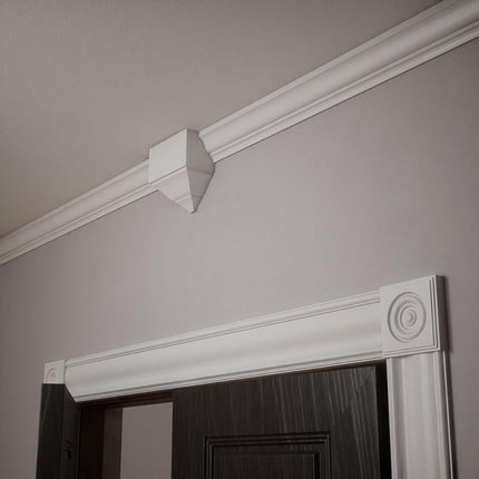 3 5/8"P x 7 1/4"W x 7 1/2"H Americraft Solid Paint Grade Wood Universal Mid Crown Moulding Coupler Block for Profiles up to 4"H x 3 5/8"P, Primed Pine