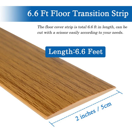 Floor Transition Strip Self Adhesive Cover 2" Wide Vinyl Flat Divider Elegant Wood Grain Design (6.56Ft, Light Brown)