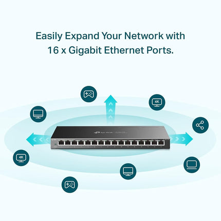 TP-Link 5-Port Gigabit Ethernet Network Switch, Black, 16-Port