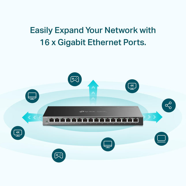 Commutateur réseau TP-Link 5 ports Gigabit Ethernet, Noir, 16 ports
