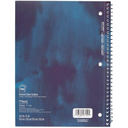Cuaderno espiral Mead, 1 materia, a rayas universitarias, 70 hojas, 10-1/2" x 7-1/2", Shape It Up, morado, verde azulado, rosa, paquete de 3 (38191)