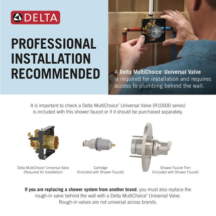 Delta Faucet Arvo 14 Series Single-Handle Tub and Shower Trim Kit, Shower Faucet with 4-Spray In2ition 2-in-1 Dual Hand Held Shower Head with Hose, Matte Black 144840-BL-I (Valve Included)