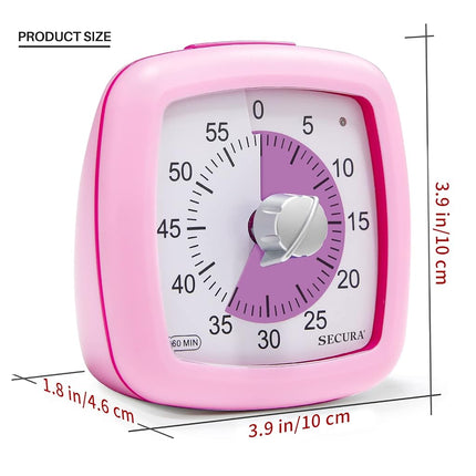 Secura 60-Minute Visual Timer, Silent Study Timer for Kids and Adults, Time Clocks, Time Management Countdown Timer for Teaching Pink