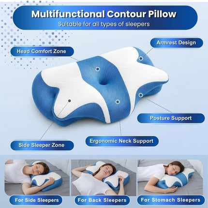 Glow and Save Cervical Pillow for Neck, Ergonomic Butterfly Memory Foam Pillow for Sleeping with Washable Cover, Neck Support Pillow for Side, Back & Stomach Sleepers