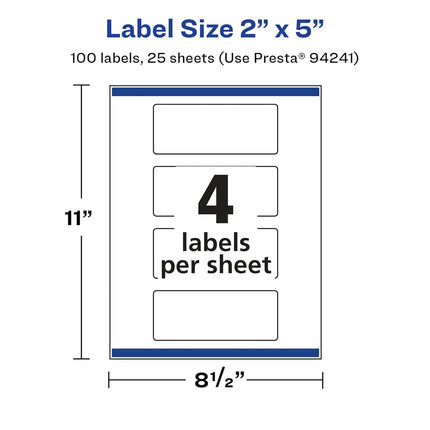 Avery Glossy White Rectangle Labels with Sure Feed, 2" x 5", 100 Glossy White Labels, Print-to-The-Edge, Permanent Label Adhesive, Laser/Inkjet Printable Labels