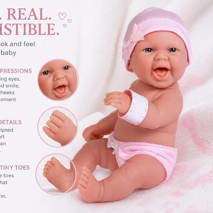 JC Toys 18332 La Newborn, Coffret Bébé Poupée, Table à Langer Rose, 33 cm