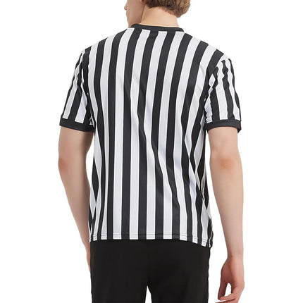 TOPTIE Sporting Goods Men's Referee Shirt Official V-Neck Black & White Stripe Jersey-S