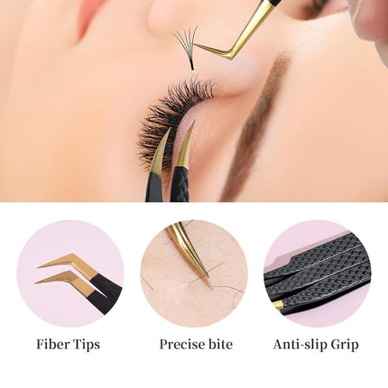 ANNAFRIS Lash Tweezers for Eyelash Extensions,Precision Fiber Tip Tweezers for False Eyelashes,Stainless Steel Tweezers(A3+5+6+7+8)