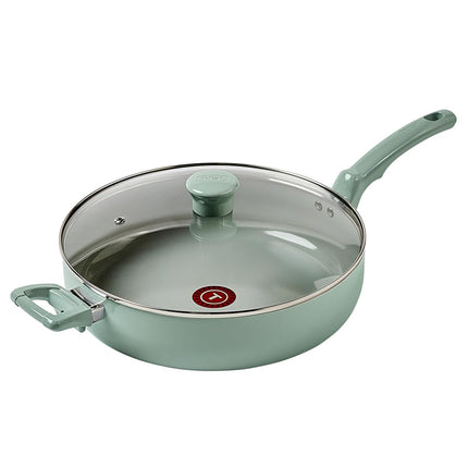 Sartén para saltear antiadherente de cerámica T-FAL Refresh con tapa de 5 cuartos, fabricado sin PFOA ni PTFE, apto para horno y asador hasta 177 °C, sartén, mango que se mantiene frío, ollas y sartenes, verde menta